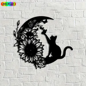 1pc Sunflower & Cat Metal Wall Art, Whimsical Artistic Sunflower Cat Statue Mural, Ideal Gift for Easter, Thanksgiving, Nature & Pet Decor Enthusiasts,  Perfect for Garden Fence & Living Room Wall, Charming Indoor Outdoor Decor