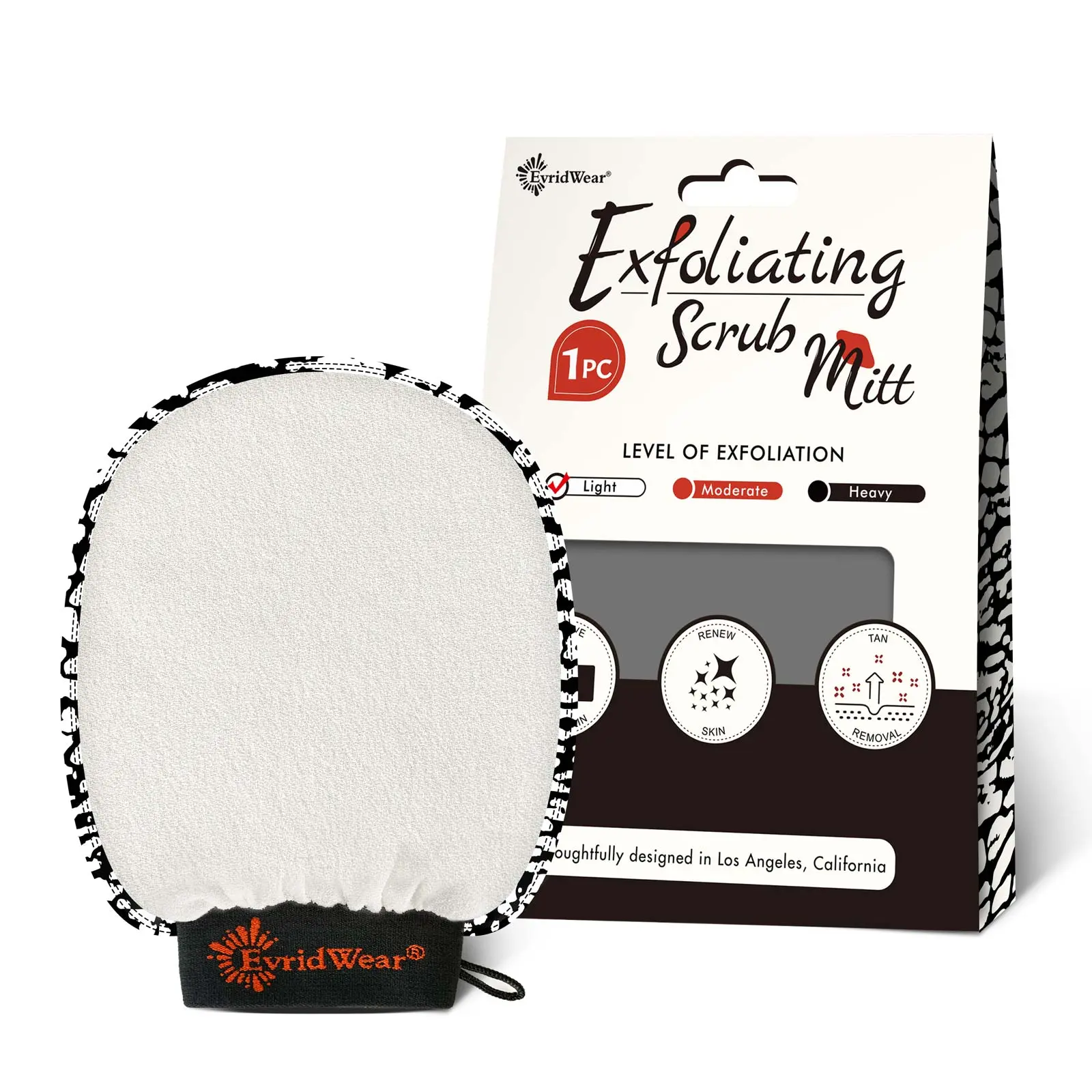Evridwear Deep Exfoliating Glove Body Scrubber for Back & Face, Exfoliating Mitt Body Scrub for Women & Men, Dead Skin Remover in Shower, 3 Levels of Exfoliation (Light, Medium, Heavy)