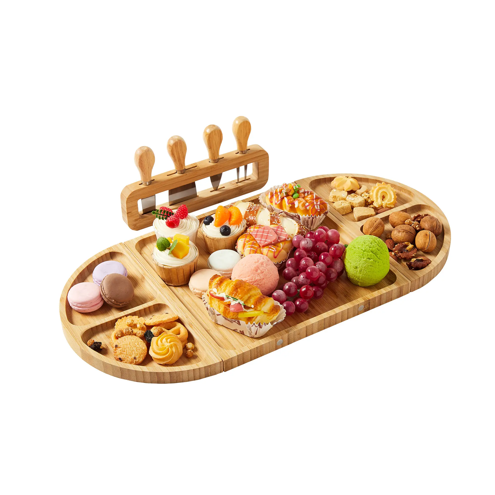 Extra Large 23x11.6in Magnetic Wooden Cheese Board Set, 3-in-1 Detachable Charcuterie Meat Platter with 3 Stainless Steel Knives & Holder. Eco-Friendly Wood Serving Tray for Parties, Weddings & Hosting 8-10 Guests. Best Housewarming Gift!