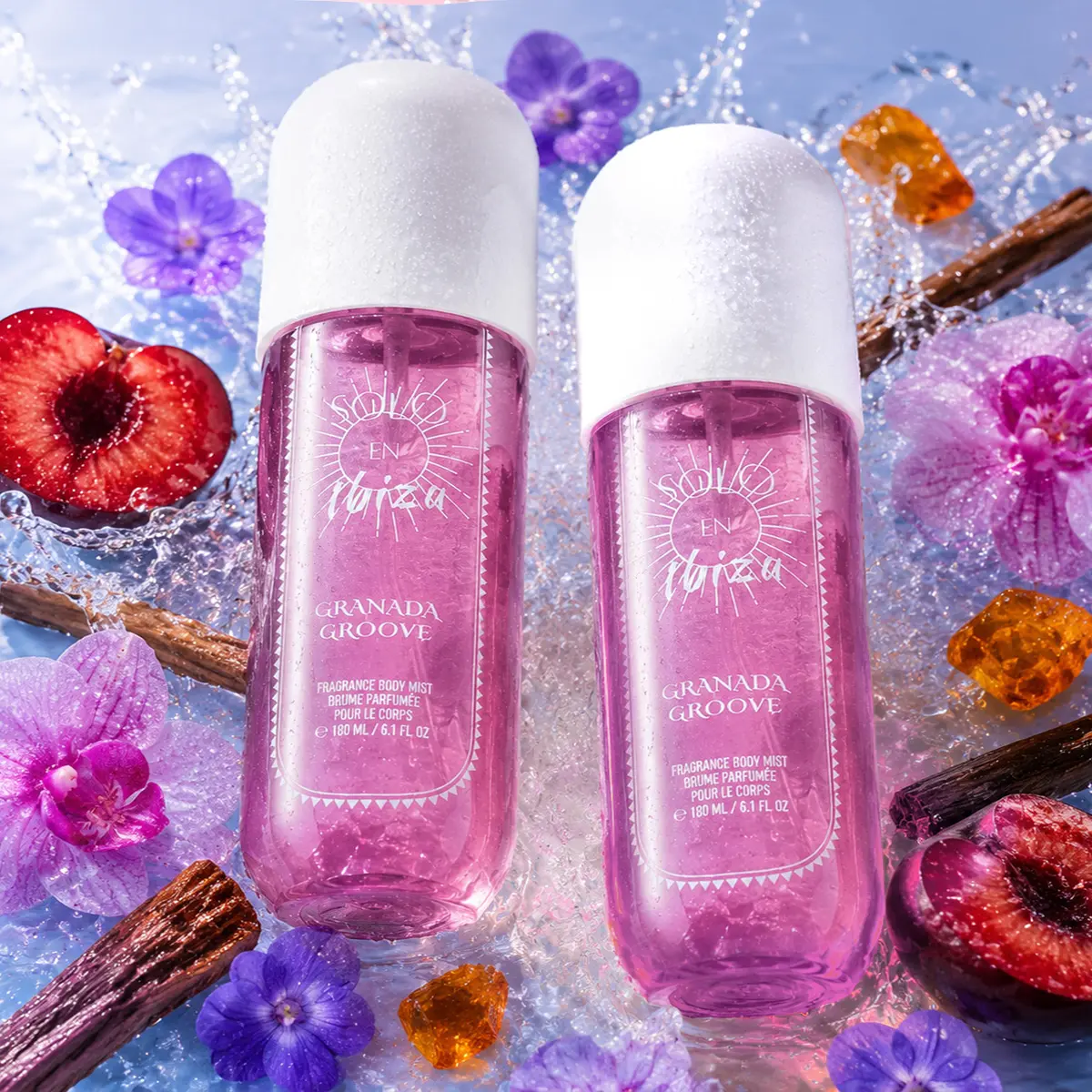 SOLO EN IBIZA Granada Groove Perfume Mist, Fruity Floral Fragrance with Plum, Violet & Sandalwood, Cruelty-Free Lightweight Body Mist for Adults, 6.1 fl oz, Aromatic Luxurious Scent