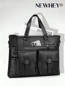 Men's Leather Briefcase, 15.6 Inch Laptop Bag, Water Resistant Business Tote, Zip, Adjustable Shoulder Strap, Large Capacity Vintage Messenger Bag