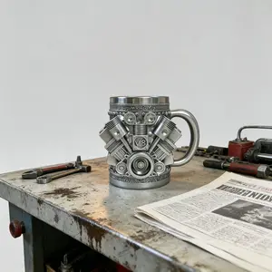 V8 Engine Style Car Coffee Mug 10oz – Stainless Steel Lined Cup with Handle, Unique Car Lover Coffee Cup for Home Kitchen Office Gift for Men Insulated Travel Mug