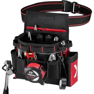 Tool Belt Heavy-Duty, Electrician Tool Pouch with 10 Pockets, 840D Oxford Fabric, Utility Belt with Hammer Holder, Adjustable Tool Belts for Men Women Electrician Carpenter, Construction