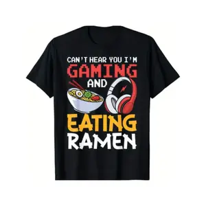 Youth & Adult Gildan Funny Gaming And Eating Ramen T-Shirt, Vintage Style Graphic Tee, Vintage Unisex Tee, Gamer Gift, Gift for Men Women