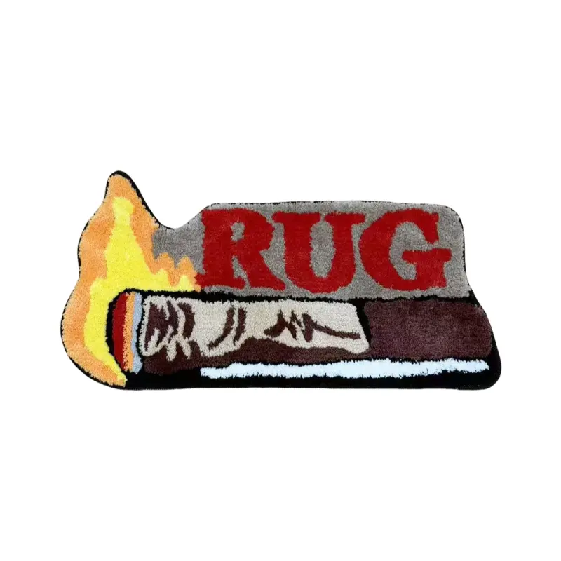 Unique Cigar-Shaped Tufted Rug Anti-Slip Decorative Floor Mat Cool Textile Art Home Decor Small Size Adult Suitable Bedside Rug