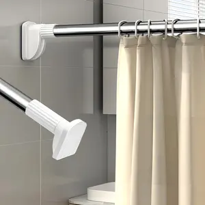 No-drill multifunctional adjustable rod, easy to install without drilling holes, can be used as shower curtain rod, door curtain rod, wardrobe support rod, clothes drying rod, and bathroom accessory