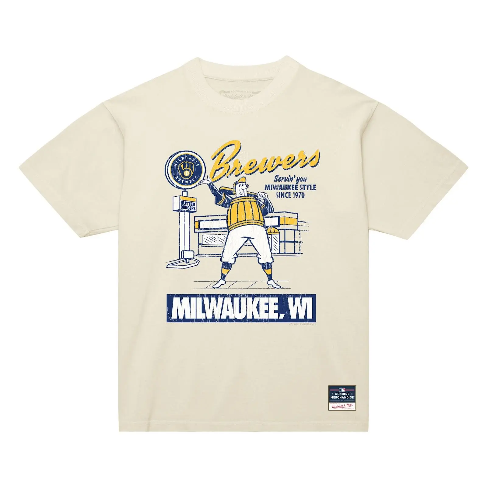 Milwaukee Brewers Cream Deli Arch T-Shirt MLB Throwback Tee Graphic Vintage Fan Gear Mitchell & Ness