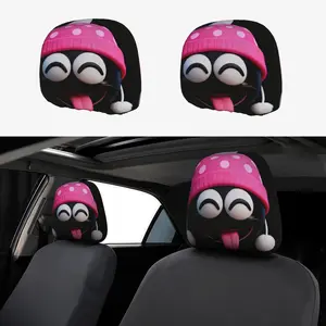Cartoon Design Car Seat Protector Set, Durable Two-Piece Headrest Cover, Easy Installation Automotive Accessories