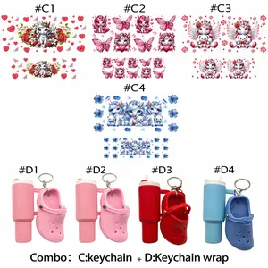8-Piece Handcraft Set (4 Colorful Mini Cups + Keychains + UV DTF Stickers), Crafts Cup Stickers, DIY Craft Kit for Bags & Backpacks, Valentine's Day Gift, Creative Craft Kit