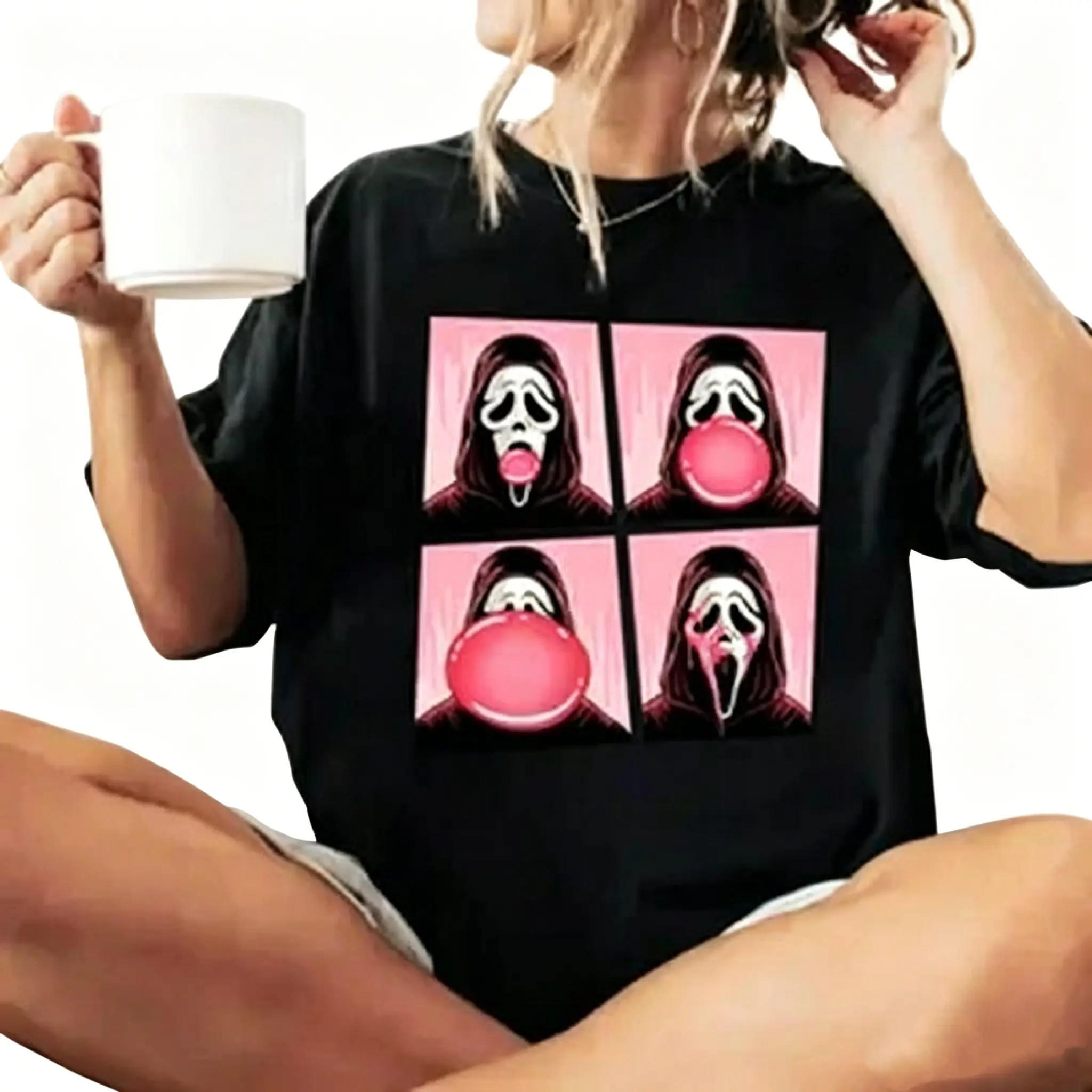 Ghostface Bubble Pink Gum Halloween Shirt, Scream Movie Halloween Shirt Streetwear