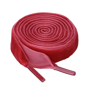 BLISSFUL STEP Flat Velvet Shoelaces 0.6 Inches Wide Ribbon Shoe Laces Strings for Sneakers Shoes Boots Red 130cm/51"