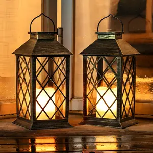 Homemory Solar Lanterns Outdoor Waterproof Hanging with Flickering Flameless Candles 2 Pack Bronze Garden Decor for Patio Porch Backyard Balcony Cabin IP44 Durable ABS Material