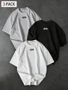 3-Pack Unisex Oversized Gym Tees with Minimalist "GYM" Chest Print, Casual Streetwear for Workout & Daily Wear
