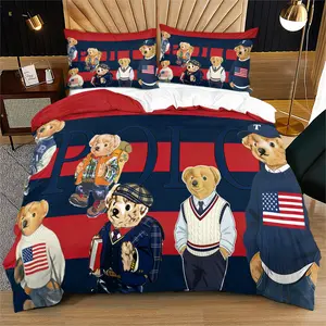 Bear print pattern duvet cover set, including 1 duvet cover and 1 or 2 pillowcases, without a core or pillow, suitable for bedroom or dormitory bedding set, suitable for gift giving or personal use