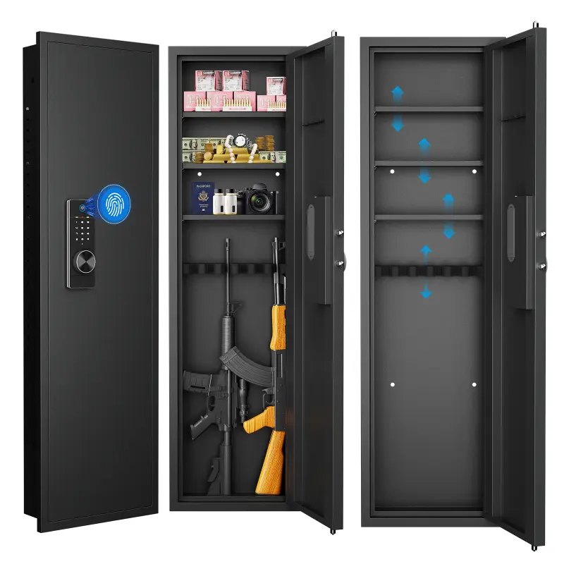 53" In-Wall Safe with Touch Panel, Hidden Wall Gun Safe for Rifles, Adjustable Shelves, Heavy-Duty Steel, Anti-Theft, Dual Alarm, White-Digital