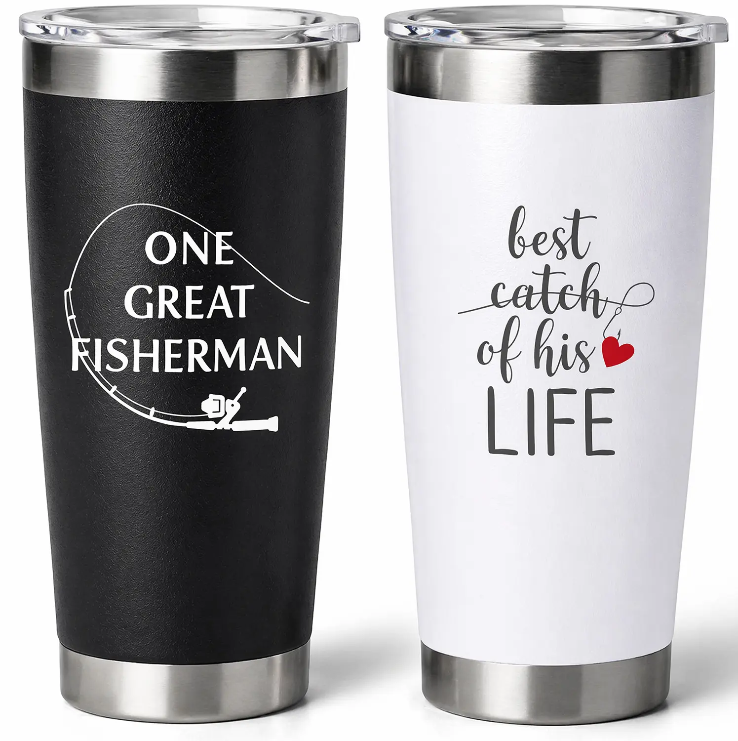 Couple Wine Tumbler Set 2 Pack Black White Stainless Steel Travel Cups with Straw Lid, Ideal Anniversary Wedding Birthday Gift for Lovers & Friends