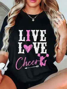 100% Cotton Funny Cheerleader Cheerleading Girls Live Love Cheer Girls T-Shirt