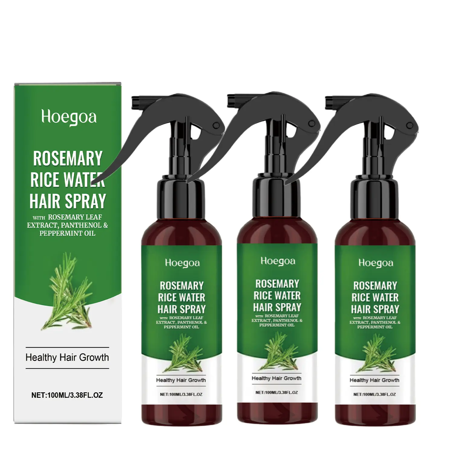 【3 PCS】Rosemary Rice Water Spray with Leave In Conditioner, 100% Natural Extract Haircare Treatment, 100ml Frizz Shield, Non-Greasy Fast-Absorbing Formula for Soft Smooth Hair & Repair Damage