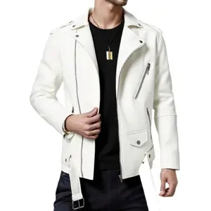 Motorcycle Style Men's Leather Jacket Autumn Winter Mid-Length Men's Leather Trench Coat Slim Fit
