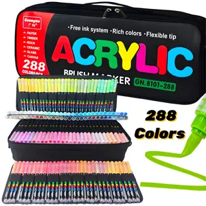 Guangna Automatic Ink Control Acrylic Paint Markers, Brush Tip Acrylic Paint Pens for Wood Rock Glass Canvas Stone Fabric Glass Metal Ceramic Canvas DIY Crafts Art Supplies Art Drawing Supplies Gifts