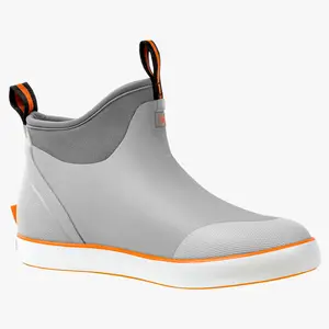 Trudave Men's Deck Boots Waterproof Ankle Rain Boots Saltwater Anti-Slip Fishing Boots with High Traction Rubber Shoe Comfortable Lightweight Grey Footwear