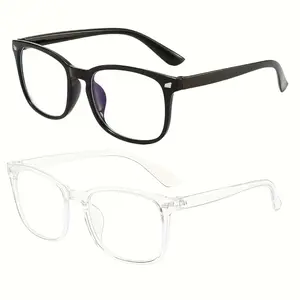 2026 NEW 2 Pairs Unisex Square Light Blue Computer Glasses Anti-Blue Light Shading Retro Style Eyeglasses