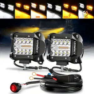LEDMIRCY 4" LED Light Bar 2PCS 6 Modes Amber & White with Wiring Harness Kit Auxiliary Flashing Fog Light IP68 Waterproof Off-Road Lights for Trucks SUV ATV UTV Van Boat