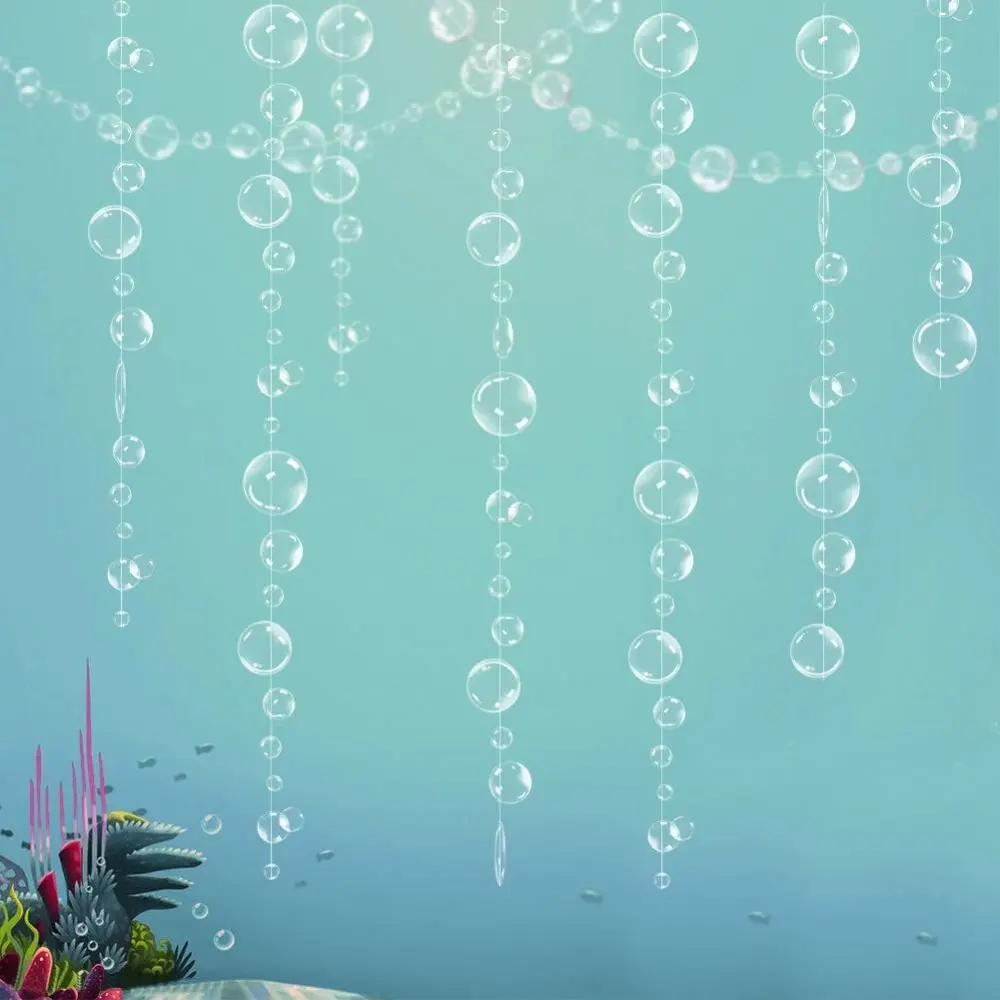 Under The Sea Plastic Party Decorations Kit - White Bubble Garlands, Magical Hanging Streamers, Beach Banner, Transparent Underwater Backdrop for Kids' Birthday, Mermaid/Spongebob Baby Shower Photo Supplies, Underwater Celebration