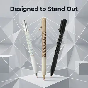 One-Click Deformable Pen, Geometric Shape-Shifting Pen - 6 Pack ( 2 Black, 2 Silver, 2 Gold) | Press to Form Diamond Crinkle Design | Multi-Functional Creative Gift for Writing, Drawing & Stress Relief