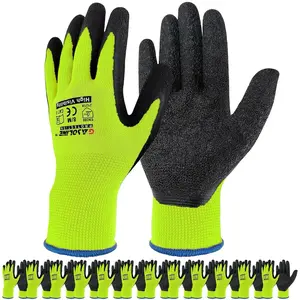 12 Pair Gasoline Lime Safety Gloves Latex Coated Grip Cut Resistant