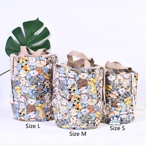 Cats Canvas Insluated  Drawstring Lunch Bag, Keep Warm Cold Lunch Tote,Round Bucket Reusable Lunch Box,Back to school essentials