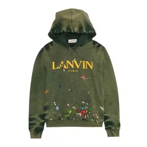 Lanvin x Gallery Department Logo Hooded Sweatshirt With A Worn Effect And Paint Marks Green
