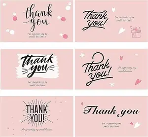 120PCs Thank You for Supporting My Small Business Cards, 2x3.5 Inch Bulk Business Gratitude Cards in 6 Styles for Retail Store, Online, Handmade Products, Gift Packing, Pink Black