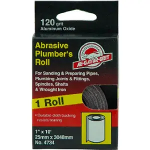 212 MAIN Gator Grit Abrasive Plumbers Sanding Roll - 1 in. x 10 ft., 120 Grit Heavy-Duty Cloth for Hand Sanding Copper Pipes, Soldering Prep, Curved Surfaces & Hard-to-Reach Areas (Reptile Amphibian Cleaning Tool)