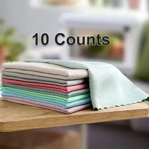 10 Counts Microfiber Glass Cleaning Cloths, Premium Microfiber Cleaning Towels for Glass and Window Windshields, Mirrors, Lint Free Stainless Steel, Color Random