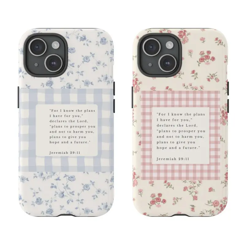 Protective Polycarbonate Religious Smartphone Case with Jeremiah 29:11 Quote, Durable Shockproof Shell, Blue & Pink Options, Trendy Accessory for iPhone 11-17,X & Samsung Devices, Gift for Her