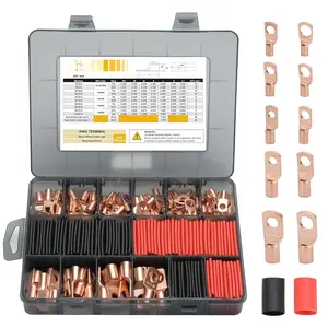 Thickened Copper Lugs,Electric Wire Lugs,AWG2 4 6 8 10 12Gauge,80Pcs Heavy Duty   Lugs Ends Ring Terminal Connectors,80Pcs 3:1 Heat Shrink Tubing Assortment Kit Set(160pcs)