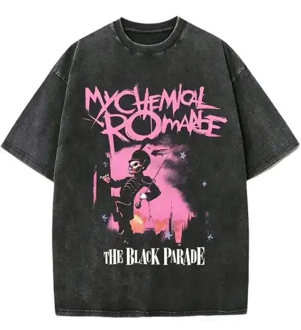 Vintage Washed Band Graphic Tee Oversized Cotton T-Shirt Unisex Punk Streetwear Men Women My Chemical Romance The Black Parade Emo Goth Y2K Aesthetic Casual Comfy Short Sleeve Retro Music Festival Trendy Concert Outfit Essential Summer Tops Gift Ideas