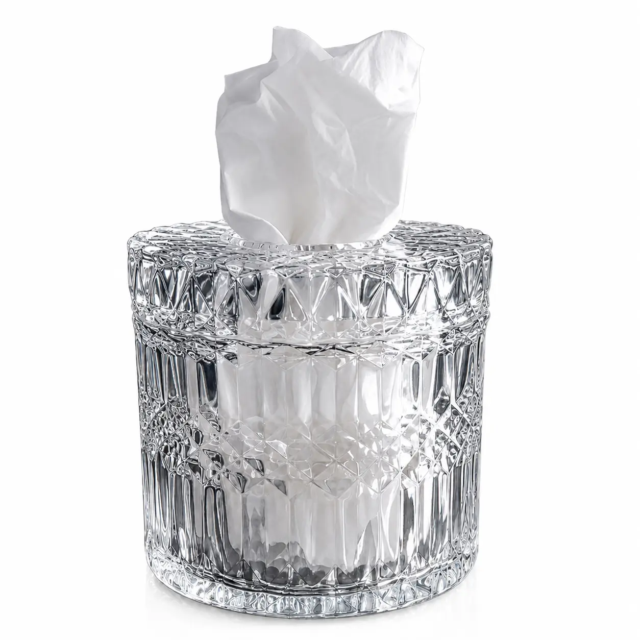 1pc Crystal Glass Tissue Box Cover, Modern Transparent Textured Tissue Holder, Compact Easy-Clean Home Essential for Living Room, Bathroom, Vanity, Office Desk & Desktop Decor