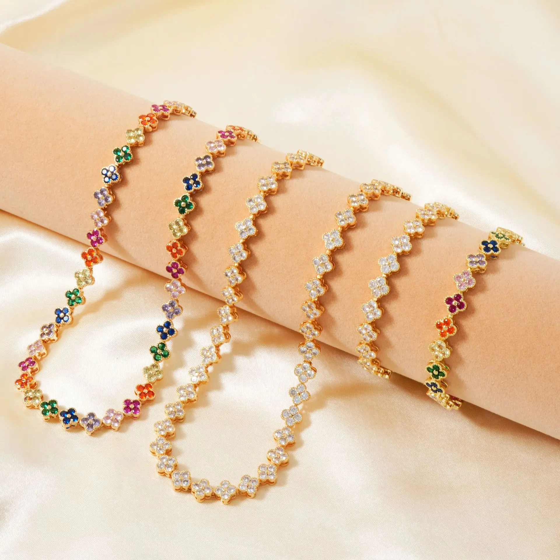 Loveden Mix Multi Color Four Leaf Clover Jewelry Set Bracelet & Necklace For Women & Men Party Gift Colorful Zircon Hypoallergenic Charm Jewelry Gift