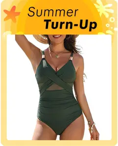 Blooming Jelly Slimming Full Coverage Mesh Womens Metal Modest Tummy Control One Piece Swimsuit Customizable Fit Criss Cross