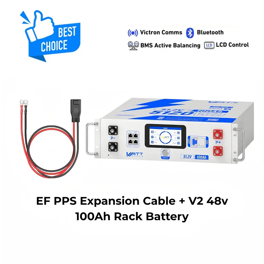 【New】WattCycle Upgrade Gen2 48V 100Ah LiFePO4 Rack Server Battery - Active Balancing, LCD, Bluetooth, Smart Comms, USB-C Output, CE, SDS, 100x Balance Speed, 102.4kWh, 20+ Protections - Deep Cycle Power Supply for Solar Systems, Inverters