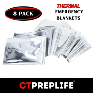 Emergency Blanket 8 Pack Thermal Silver Foil Reflective Blankets for Cold Outdoors Camping, Hiking, First Aid, and Bugout Bag Supplies