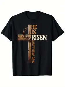 Summer t Shirts Easter Cross He Is Risen Jesus Christian Men Women Boys Girls Youth T-Shirt for Men Women Couple Golf Gift T-Shirt For Men and Women