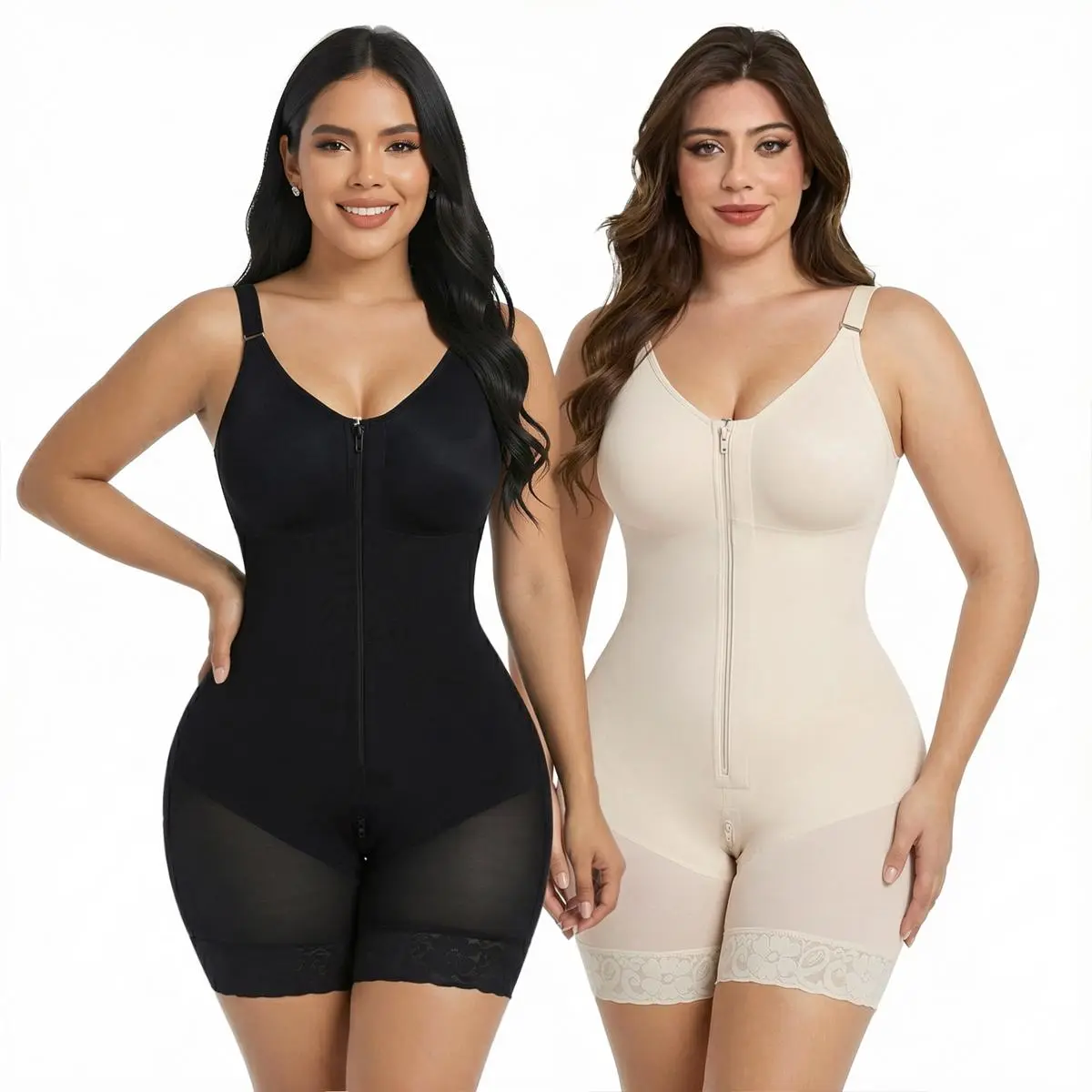 YIANNA 2 Piece Fajas Colombianas shapewear Tummy Control Butt Lifter Shaper with Zipper Crotch detachable shoulder strap