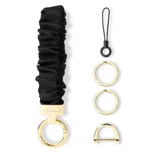 Keychain Wristlet, Stretchy Key Chain for Car Keys with D ring, Cute Scrunchie Wrist Bracelet for Women Men drive safe keychain gift