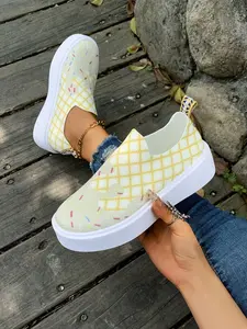 Women's Two-Tone Plaid Preppy Sneakers, Breathable Slip-On Summer Shoes, Comfortable Soft Sole, Ideal for Pregnant Women and Moms