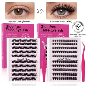 【Upgraded version】 100Pcs-120Pcs Clusters-NoGlue,Individual,Press-On False Eyelashes, MixedLengths,(10,12,14,16mm)30D 40Dindivdual False Evelashes kit, DIY Eyelash Extensions with Tweezers,Beginner-Friendly Easy Application,eyelash clusters kit free summe