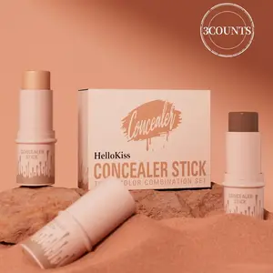 Long Lasting Concealer Stick, 3 Counts/set Highlighter & Blush & Contouring Stick, Smooth Blur Bronzer, Facial Makeup Tool for Women & Girls