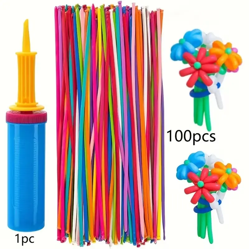 100pcs 260Q Long Strip Balloon Kit with Pump- Premium Latex Twisted Long Balloons for Making Animal Flowers, Fun DIY Rainbow Balloons for Christmas Party, Birthday Gifts, Clown Wedding Decorations tiktokshopspringglowup beach essentials mom,summerwins sum